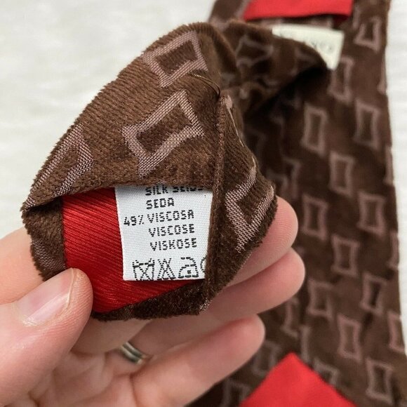 Valentino Men's Brown Neck Tie Silk Blend Velvet Velour Vintage - Picture 7 of 7